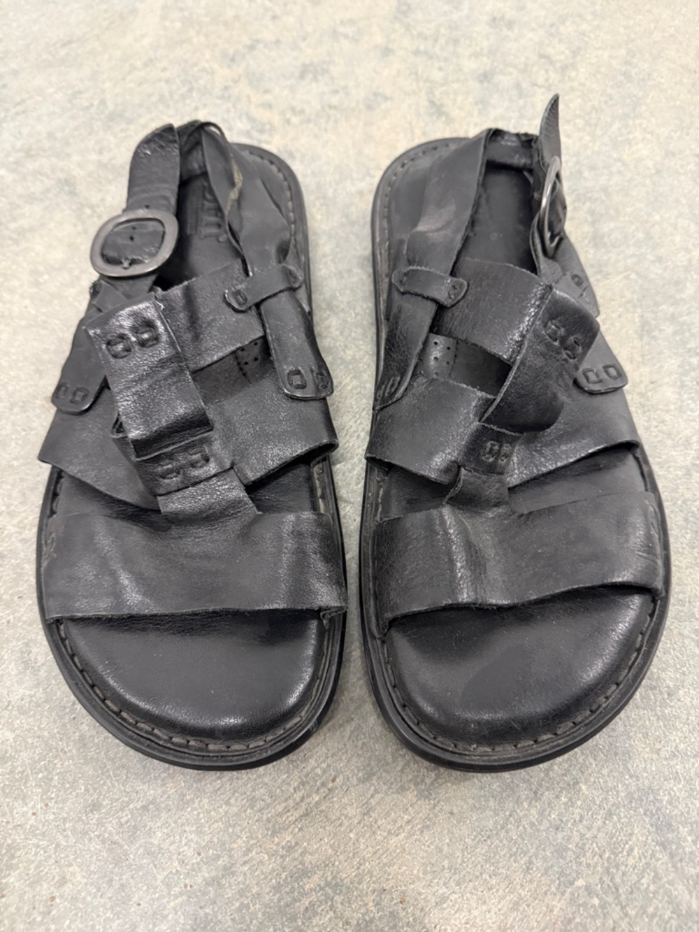 Born Black Leather Men's Strappy Buckle Sandals